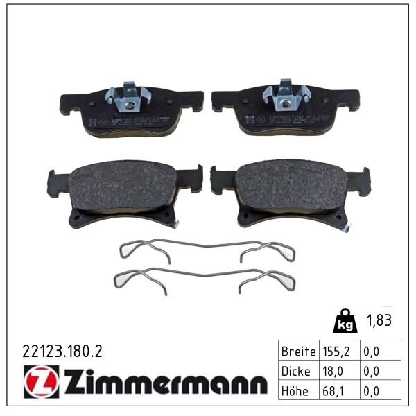 ZIMMERMANN Bremseklodser 221231802 foraksel for OPEL GENERAL MOTORS