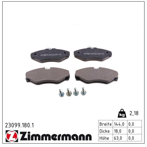 ZIMMERMANN Bremseklodser 230991801 foraksel for OPEL NISSAN RENAULT