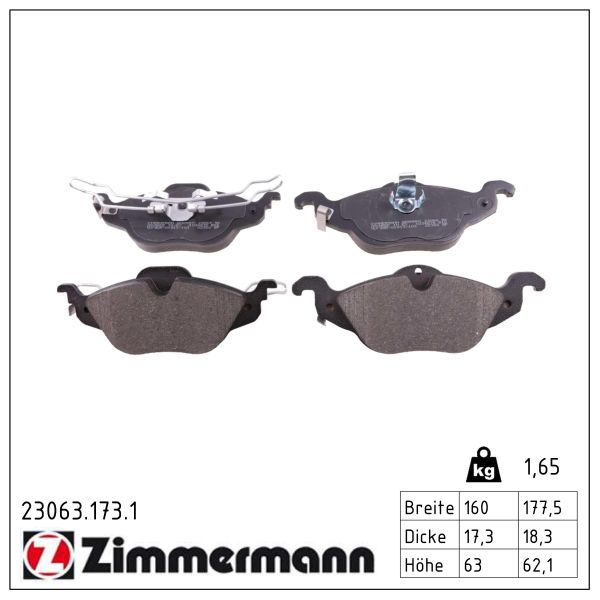 ZIMMERMANN Bremseklodser 230631731 foraksel for OPEL