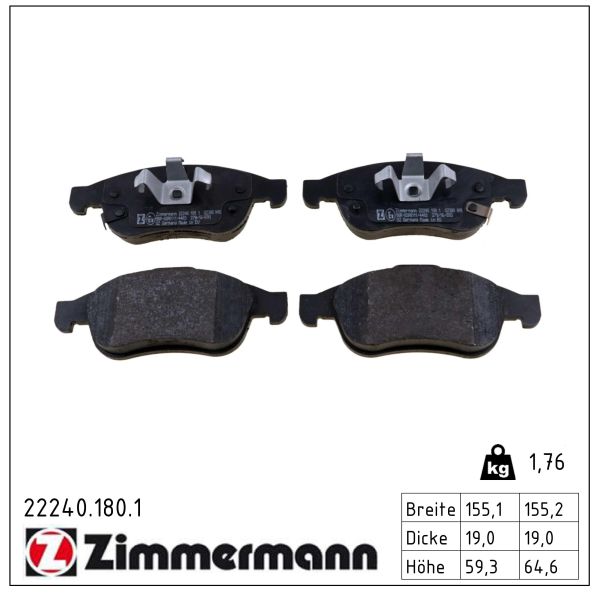 ZIMMERMANN Bremseklodser 222401801 foraksel for JEEP
