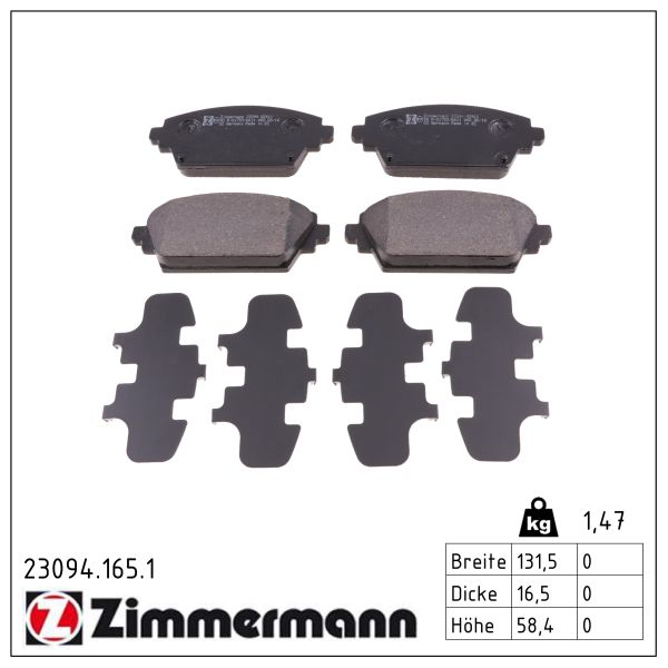 ZIMMERMANN Bremseklodser 230941651 foraksel for NISSAN