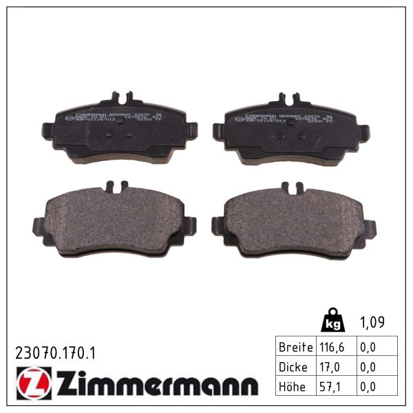 ZIMMERMANN Bremseklodser 230701701 foraksel for MERCEDES-BENZ