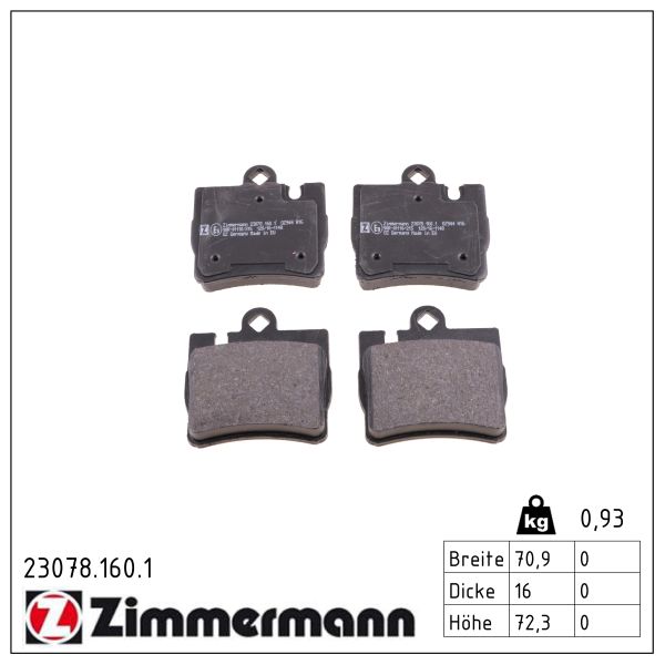 ZIMMERMANN Bremseklodser 230781601 bagaksel for MERCEDES-BENZ