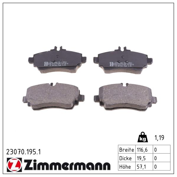 ZIMMERMANN Bremseklodser 230701951 foraksel for MERCEDES-BENZ