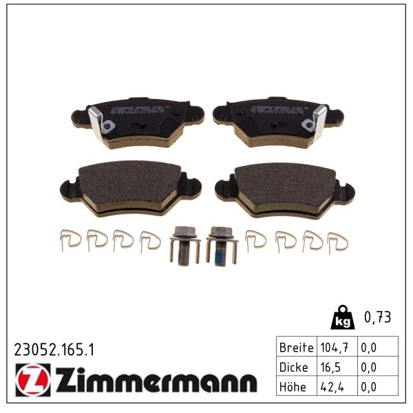 ZIMMERMANN Bremseklodser 230521651 bagaksel for OPEL VAUXHALL