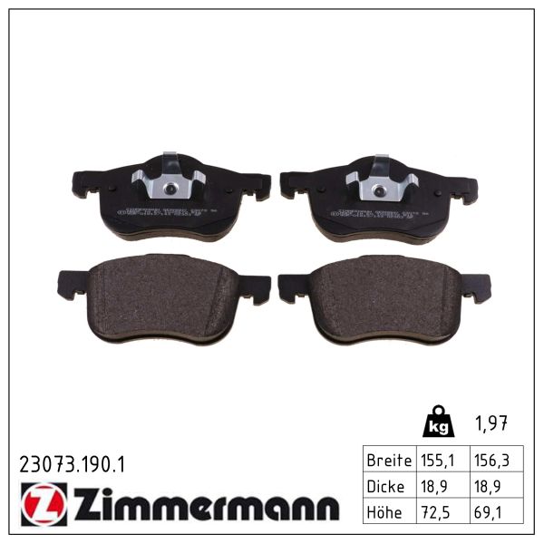 ZIMMERMANN Bremseklodser 230731901 foraksel for VOLVO