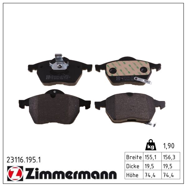 ZIMMERMANN Bremseklodser 231161951 foraksel for SAAB