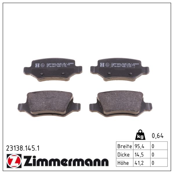 ZIMMERMANN Bremseklodser 231381451 bagaksel for MERCEDES-BENZ