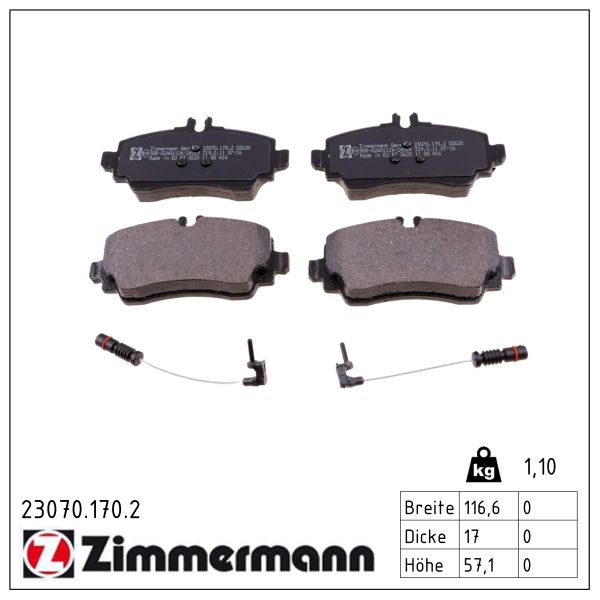 ZIMMERMANN Bremseklodser 230701702 foraksel for MERCEDES-BENZ