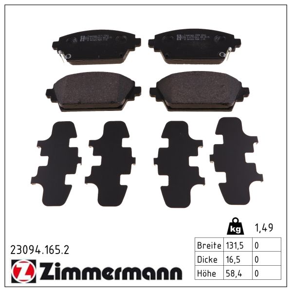 ZIMMERMANN Bremseklodser 230941652 foraksel for HONDA