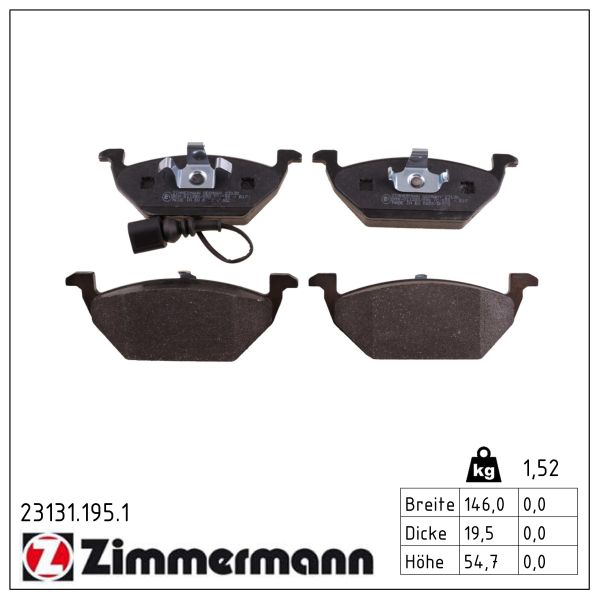 ZIMMERMANN Bremseklodser 231311951 foraksel for VAG VW (FAW)