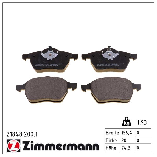 ZIMMERMANN Bremseklodser 218482001 foraksel for FORD VAG