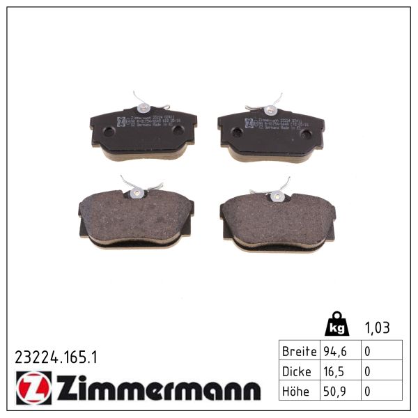 ZIMMERMANN Bremseklodser 232241651 bagaksel for VAG