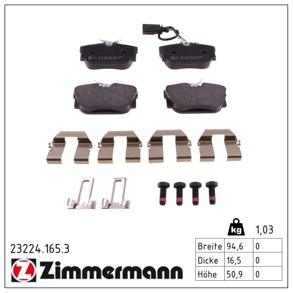 ZIMMERMANN Bremseklodser 232241653 bagaksel for VAG