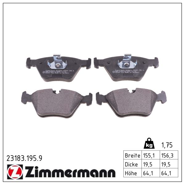 ZIMMERMANN Bremseklodser 231831959 foraksel for BMW
