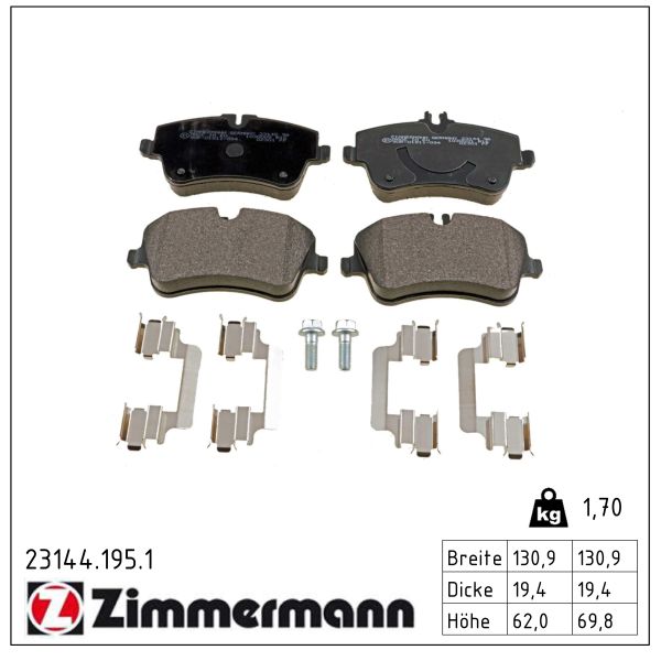 ZIMMERMANN Bremseklodser 231441951 foraksel for MERCEDES-BENZ