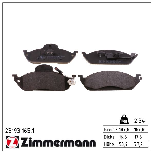 ZIMMERMANN Bremseklodser 231931651 foraksel for MERCEDES-BENZ