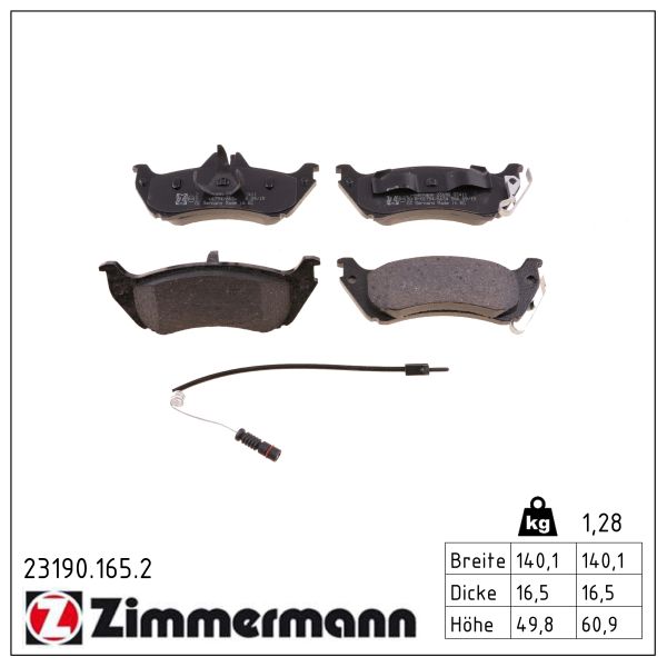 ZIMMERMANN Bremseklodser 231901652 bagaksel for MERCEDES-BENZ