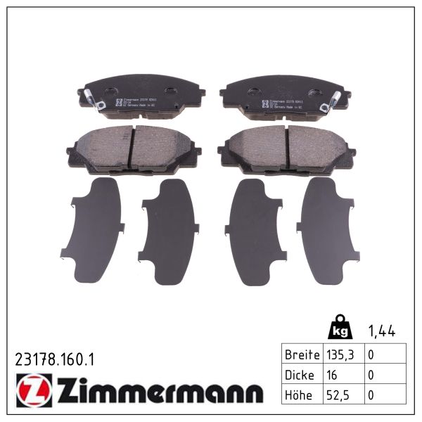 ZIMMERMANN Bremseklodser 231781601 foraksel for HONDA