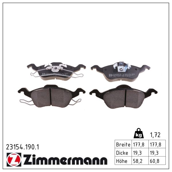 ZIMMERMANN Bremseklodser 231541901 foraksel for FORD