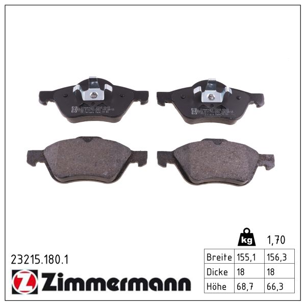 ZIMMERMANN Bremseklodser 232151801 foraksel for NISSAN RENAULT