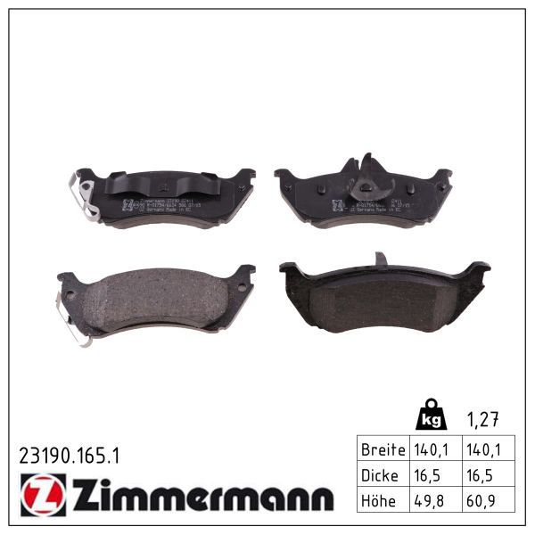 ZIMMERMANN Bremseklodser 231901651 bagaksel for MERCEDES-BENZ