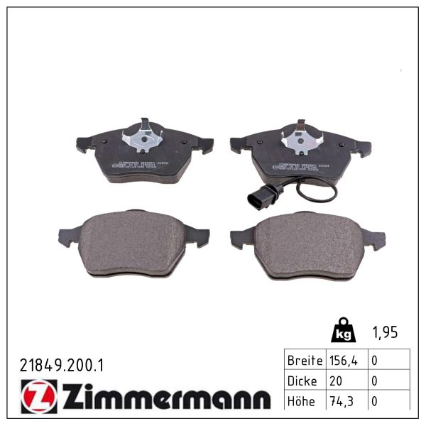 ZIMMERMANN Bremseklodser 218492001 foraksel for FORD VAG