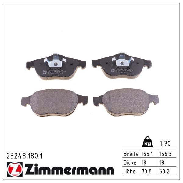 ZIMMERMANN Bremseklodser 232481801 foraksel for RENAULT