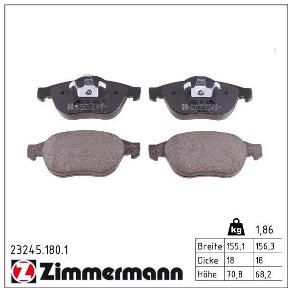ZIMMERMANN Bremseklodser 232451801 foraksel for RENAULT