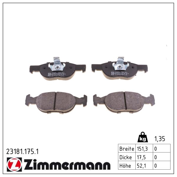 ZIMMERMANN Bremseklodser 231811751 foraksel for LANCIA