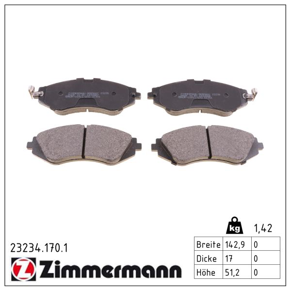 ZIMMERMANN Bremseklodser 232341701 foraksel for DAEWOO