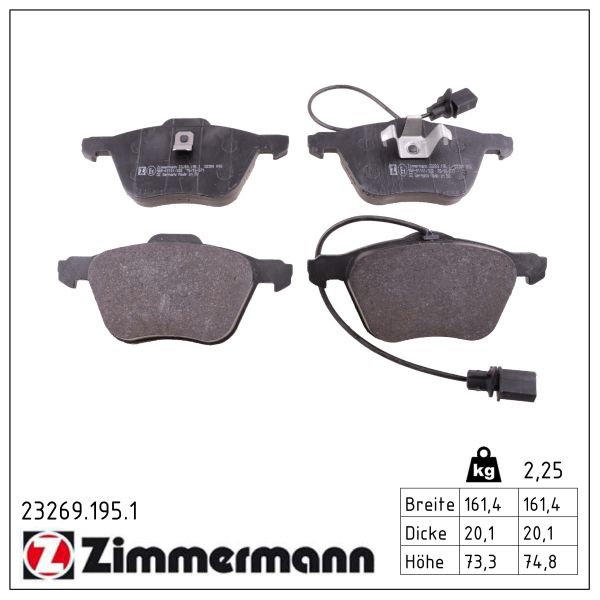 ZIMMERMANN Bremseklodser 232691951 foraksel for FORD VAG