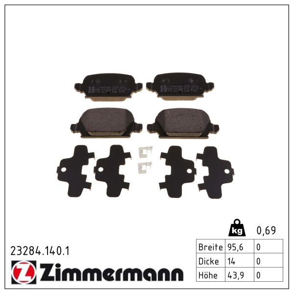 ZIMMERMANN Bremseklodser 232841401 bagaksel for OPEL