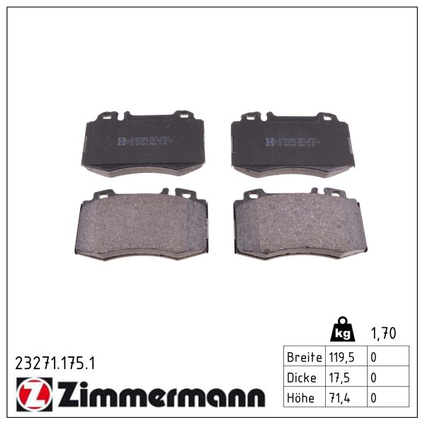 ZIMMERMANN Bremseklodser 232711751 foraksel for MERCEDES-BENZ