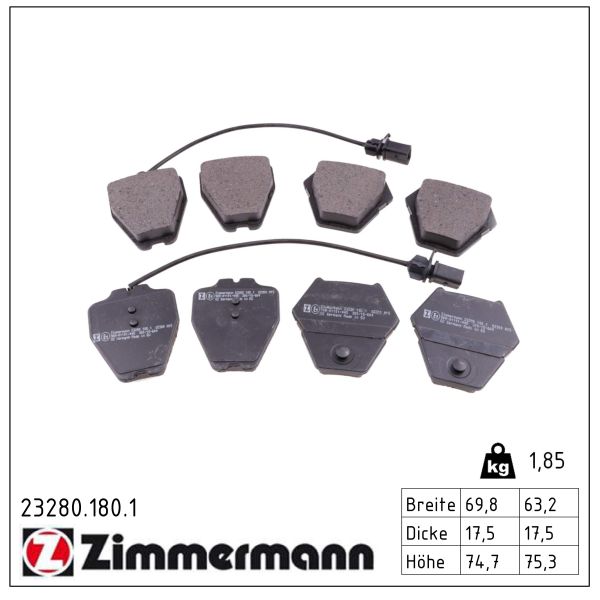 ZIMMERMANN Bremseklodser 232801801 foraksel for VAG