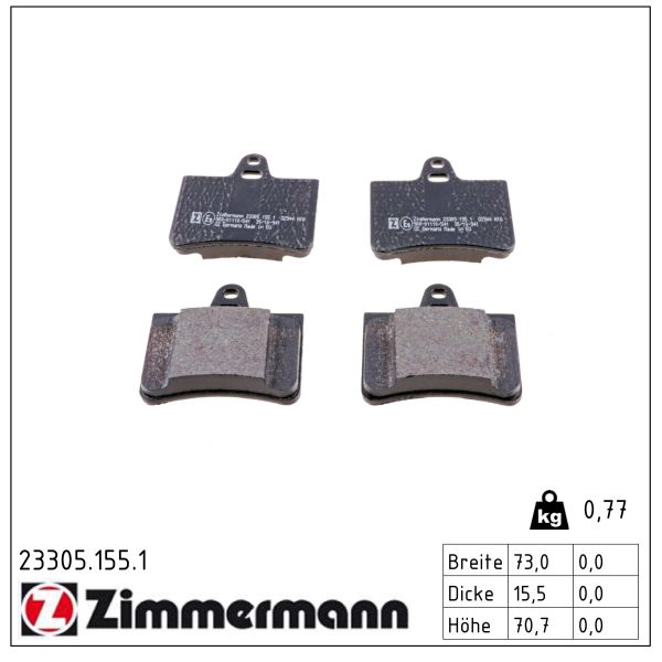 ZIMMERMANN Bremseklodser 233051551 bagaksel for CITROËN/PEUGEOT