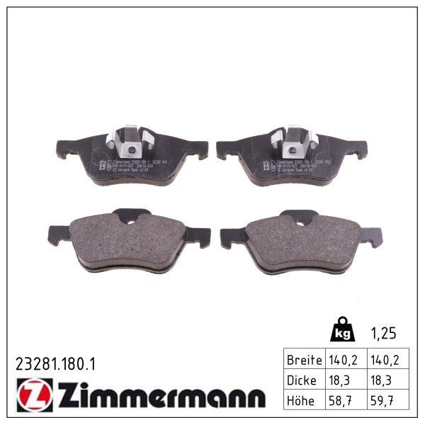 ZIMMERMANN Bremseklodser 232811801 foraksel for MINI