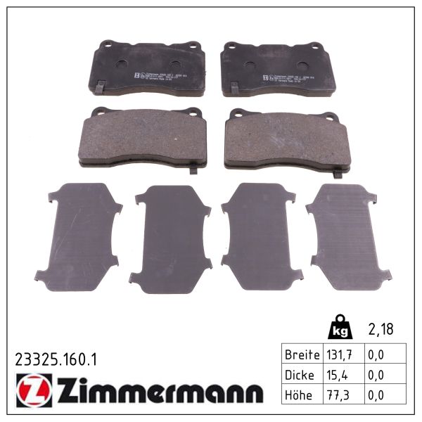 ZIMMERMANN Bremseklodser 233251601 foraksel for OPEL CADILLAC CHEVROLET CADILLAC (SGM) FORD SUBARU TESLA