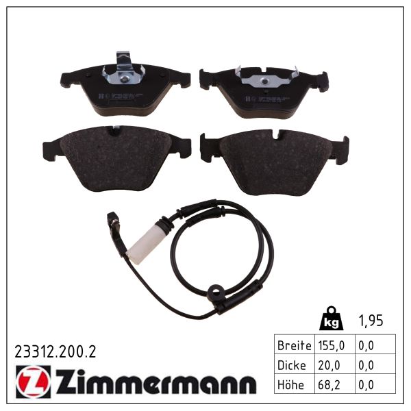 ZIMMERMANN Bremseklodser 233122002 foraksel for BMW (BRILLIANCE) BMW