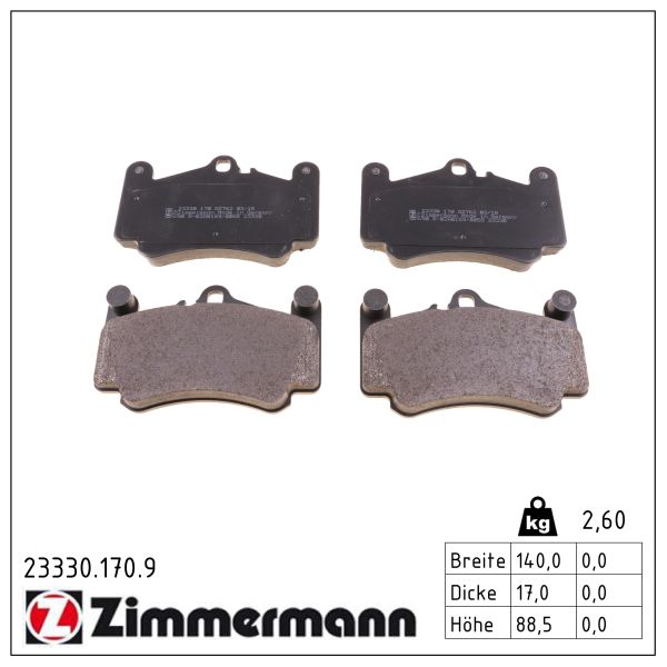 ZIMMERMANN Bremseklodser 233301709 foraksel for PORSCHE