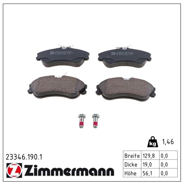 ZIMMERMANN Bremseklodser 233461901 foraksel for CITROËN/PEUGEOT