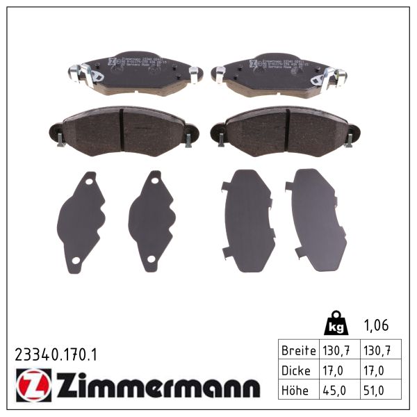 ZIMMERMANN Bremseklodser 233401701 foraksel for TOYOTA