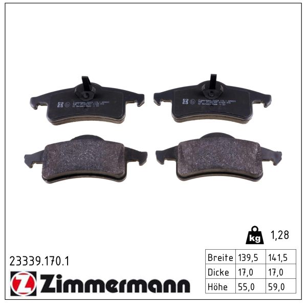 ZIMMERMANN Bremseklodser 233391701 bagaksel for JEEP