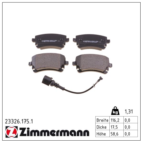 ZIMMERMANN Bremseklodser 233261751 bagaksel for VAG