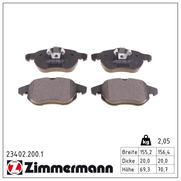 ZIMMERMANN Bremseklodser 234022001 foraksel for OPEL SAAB FIAT GENERAL MOTORS