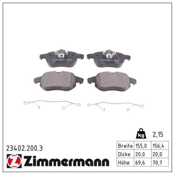 ZIMMERMANN Bremseklodser 234022003 foraksel for OPEL SAAB FIAT VAUXHALL
