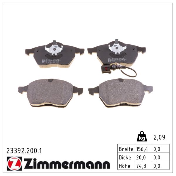 ZIMMERMANN Bremseklodser 233922001 foraksel for VAG VW (SVW)