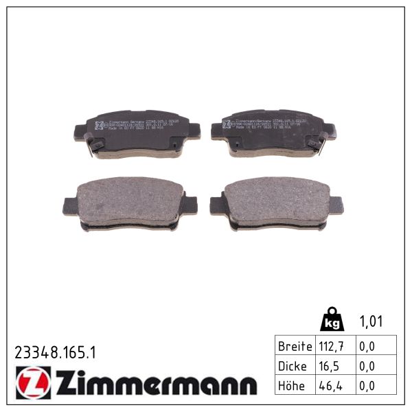ZIMMERMANN Bremseklodser 233481651 foraksel for TOYOTA (FAW) TOYOTA