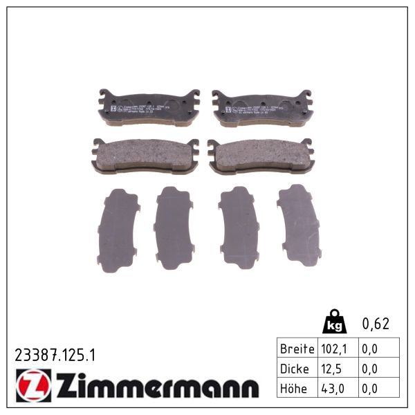 ZIMMERMANN Bremseklodser 233871251 bagaksel for MAZDA