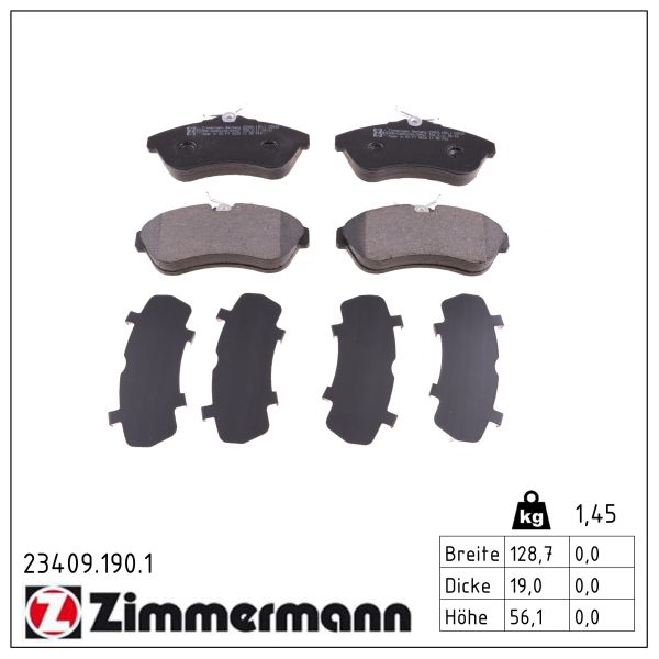 ZIMMERMANN Bremseklodser 234091901 foraksel for CITROËN/PEUGEOT